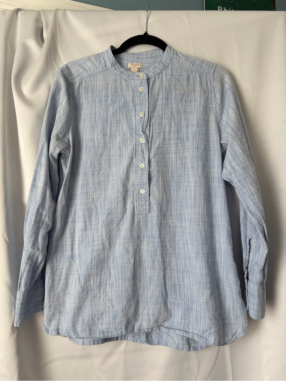 J. Crew Line Blend Blue Grandad Collar Button-Front Shirt
